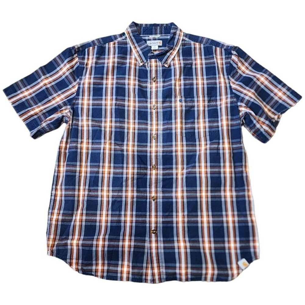 Carhartt Men's Shirt Button Down‎ Short Sleeve Relaxed Fit XL Front Pocket Plaid
